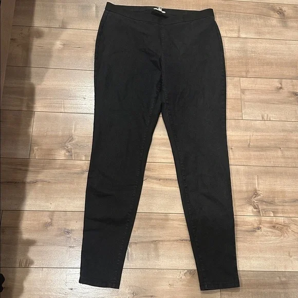 Eileen Fisher Black Coated Organic Cotton Stretchy Pull On Legging Pants Size M